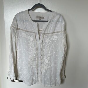 LOFT Cream Floral Embroidered Blouse
